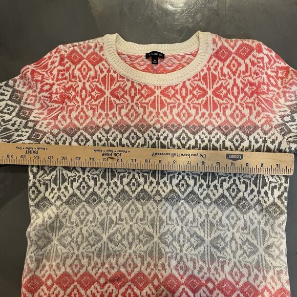 Talbots Fair Isle Sweater Women's M Lambswool Crewneck Nordic Alpine Red Gray - Picture 4 of 6